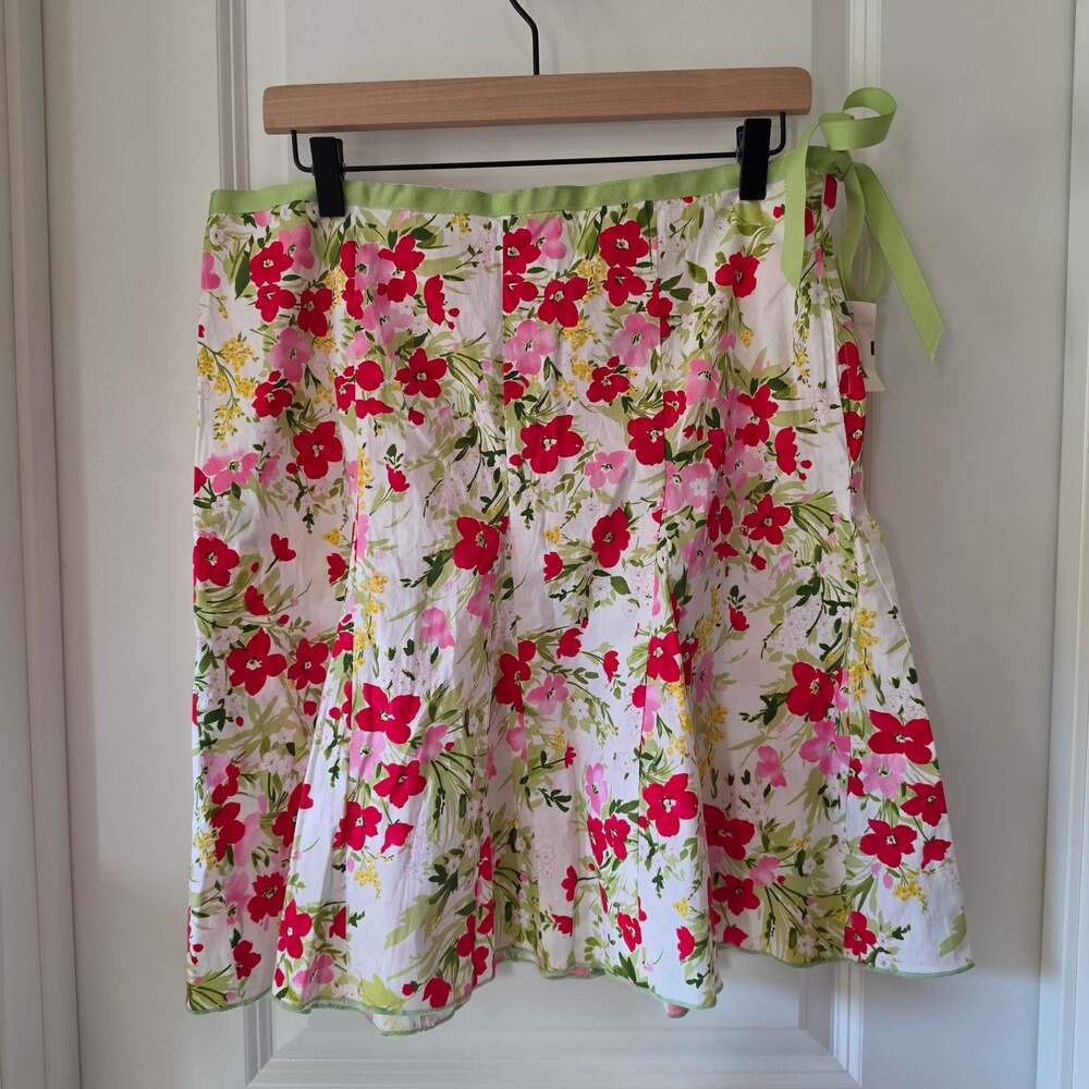 90s Maurices Studio Y VTG Floral Skirt Sz 11 Made USA Pleated Ribbon Tie Garden